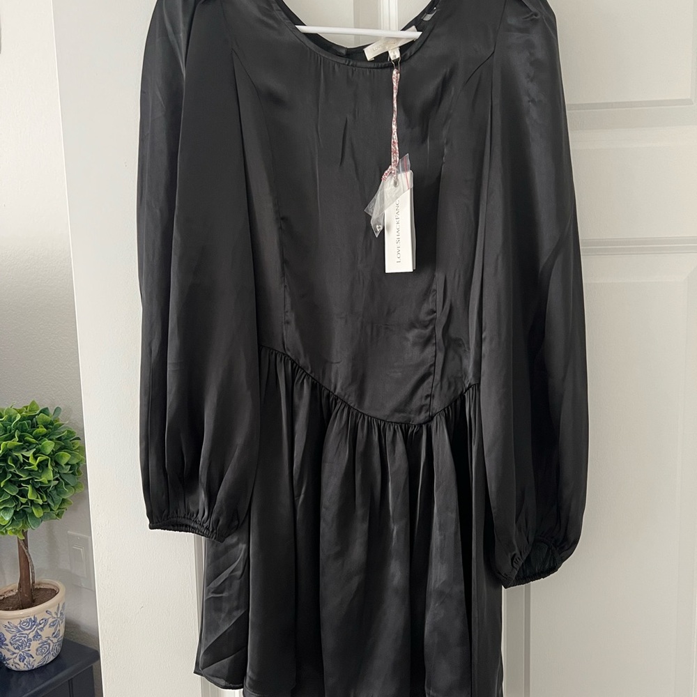 NWT Love Shack Fancy Black Satin Garcia Mini Dress size 6 $525
